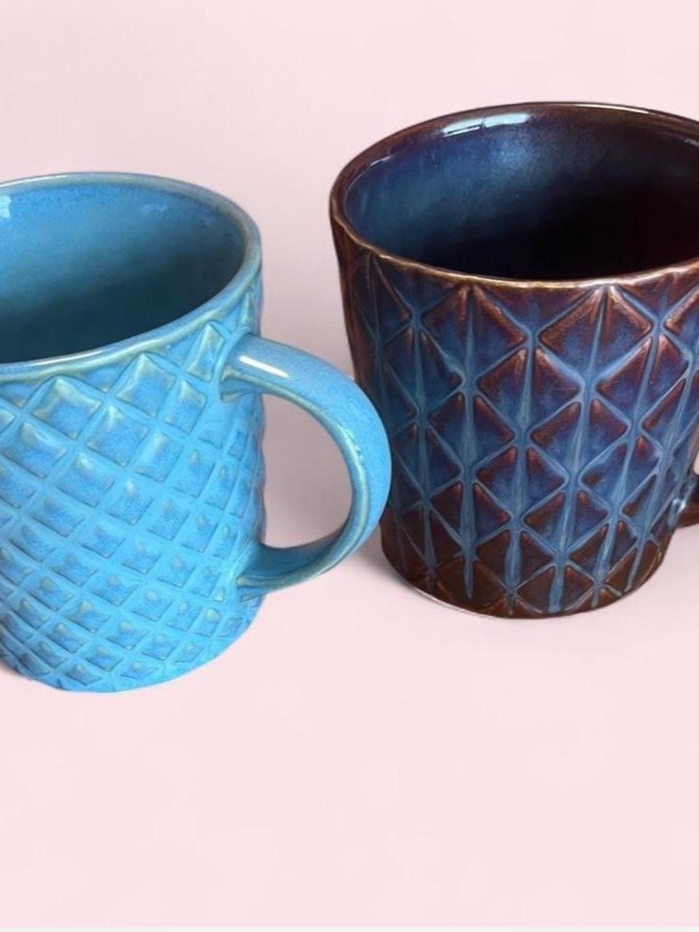 Discontinued 2009 Starbucks Ceramic Textured Mugs - Blue and Brown pair